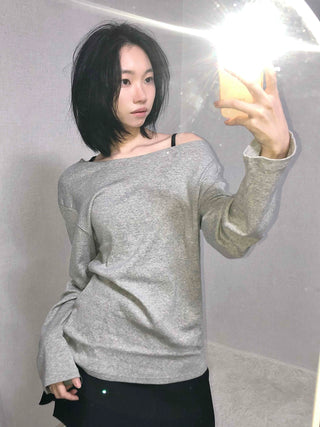 Casual Two-Way Neckline Sweatshirt Long Sleeve T-shirt