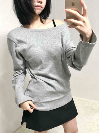 Casual Two-Way Neckline Sweatshirt Long Sleeve T-shirt