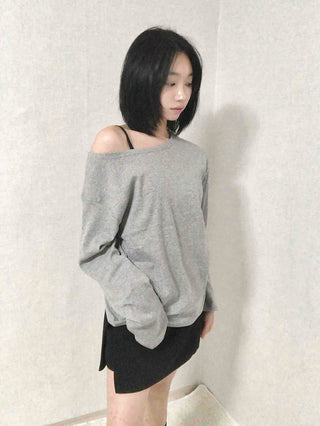 Casual Two-Way Neckline Sweatshirt Long Sleeve T-shirt