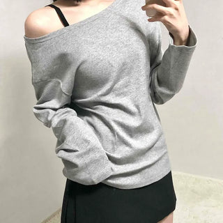 Casual Two-Way Neckline Sweatshirt Long Sleeve T-shirt