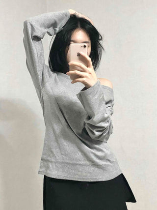 Casual Two-Way Neckline Sweatshirt Long Sleeve T-shirt