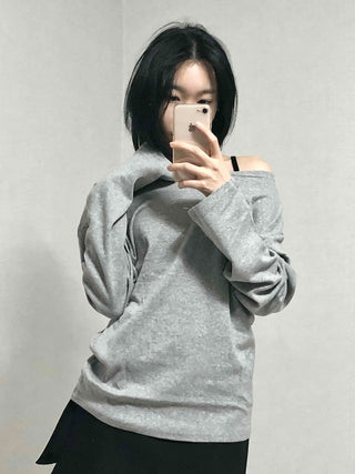 Casual Two-Way Neckline Sweatshirt Long Sleeve T-shirt