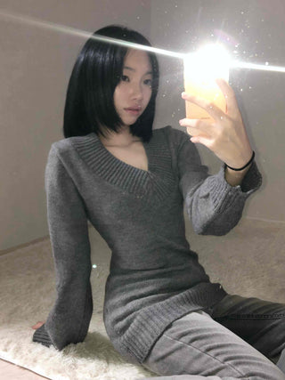 Heathered Wide Rib Slim Fit Long Knit