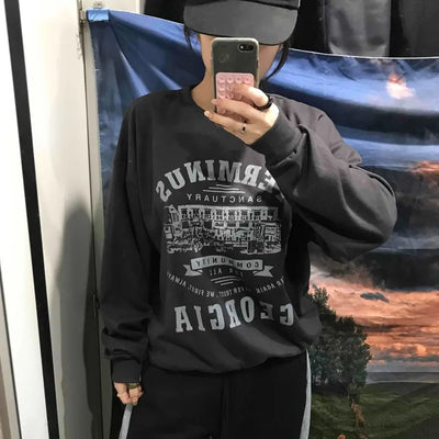 Street Cover Print Loose Fit Sweatshirt