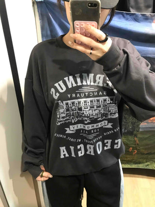 Street Cover Print Loose Fit Sweatshirt