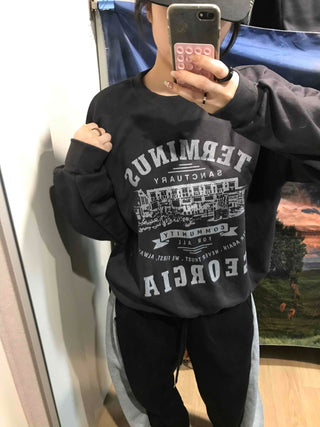 Street Cover Print Loose Fit Sweatshirt