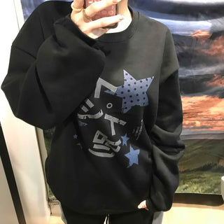 Star Graphic Loose Fit Fleece-Lined Sweatshirt