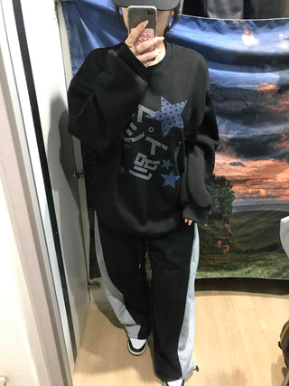 Star Graphic Loose Fit Fleece-Lined Sweatshirt
