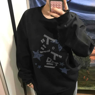 Star Graphic Loose Fit Fleece-Lined Sweatshirt