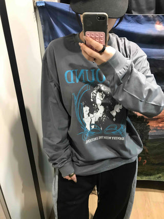 Vintage Logo Print Oversized Long Sleeve T-shirt