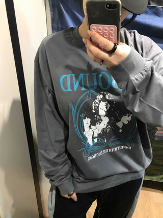 Vintage Logo Print Oversized Long Sleeve T-shirt