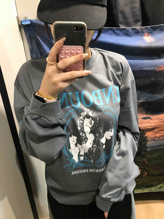 Vintage Logo Print Oversized Long Sleeve T-shirt