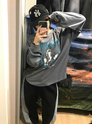 Vintage Logo Print Oversized Long Sleeve T-shirt