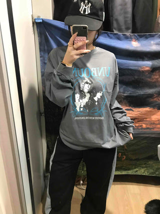 Vintage Logo Print Oversized Long Sleeve T-shirt