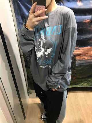 Vintage Logo Print Oversized Long Sleeve T-shirt