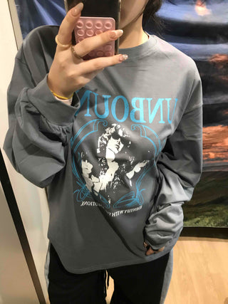 Vintage Logo Print Oversized Long Sleeve T-shirt
