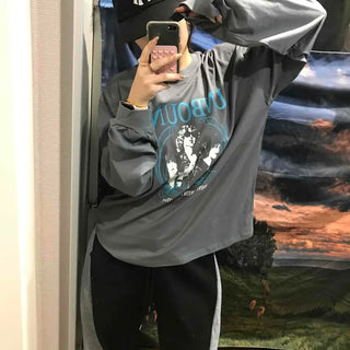 Vintage Logo Print Oversized Long Sleeve T-shirt
