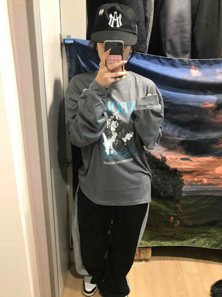 Vintage Logo Print Oversized Long Sleeve T-shirt