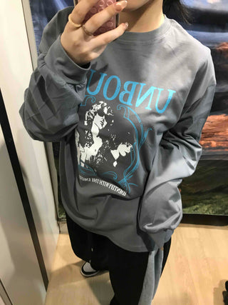 Vintage Logo Print Oversized Long Sleeve T-shirt