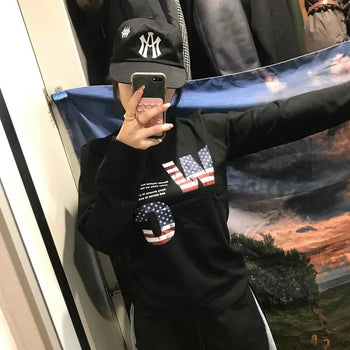 American Flag Graphic Oversized Long Sleeve Tee