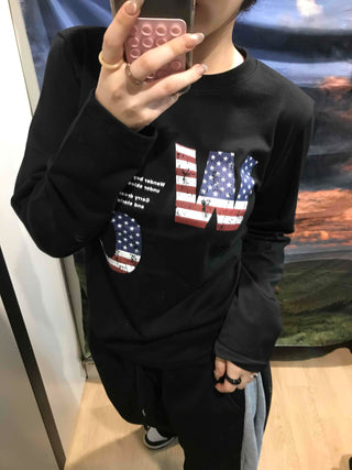 American Flag Graphic Oversized Long Sleeve Tee