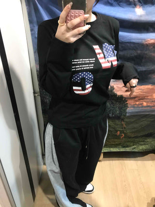 American Flag Graphic Oversized Long Sleeve Tee