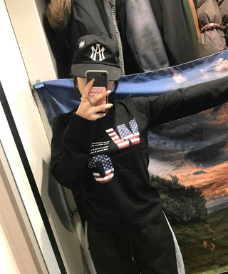 American Flag Graphic Oversized Long Sleeve Tee