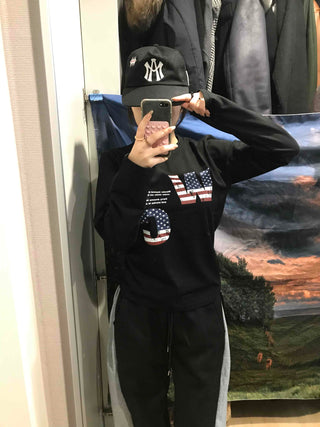 American Flag Graphic Oversized Long Sleeve Tee