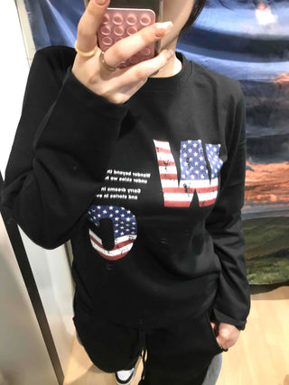 American Flag Graphic Oversized Long Sleeve Tee