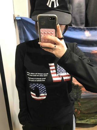 American Flag Graphic Oversized Long Sleeve Tee