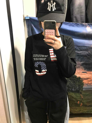 American Flag Graphic Oversized Long Sleeve Tee