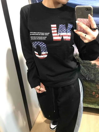 American Flag Graphic Oversized Long Sleeve Tee