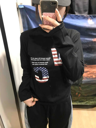 American Flag Graphic Oversized Long Sleeve Tee