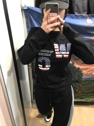 American Flag Graphic Oversized Long Sleeve Tee