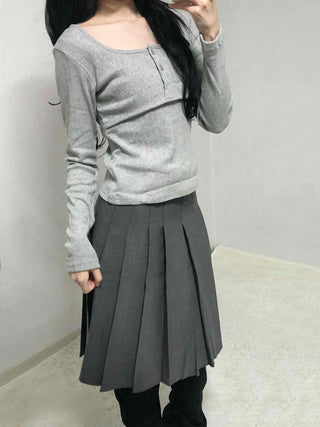 Daily Square Neck Slim Fit Ribbed Long Sleeve Tee