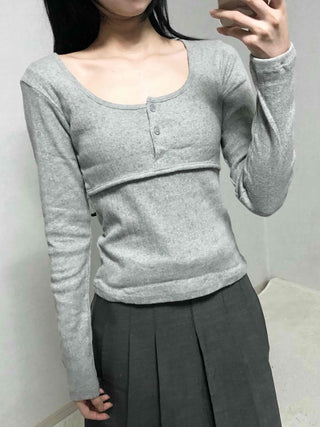 Daily Square Neck Slim Fit Ribbed Long Sleeve Tee