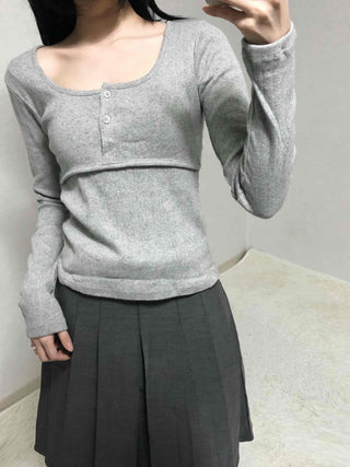 Daily Square Neck Slim Fit Ribbed Long Sleeve Tee
