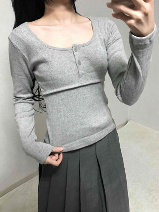 Daily Square Neck Slim Fit Ribbed Long Sleeve Tee