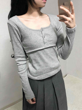 Daily Square Neck Slim Fit Ribbed Long Sleeve Tee