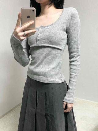 Daily Square Neck Slim Fit Ribbed Long Sleeve Tee