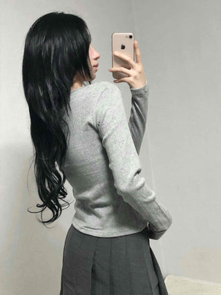 Daily Square Neck Slim Fit Ribbed Long Sleeve Tee