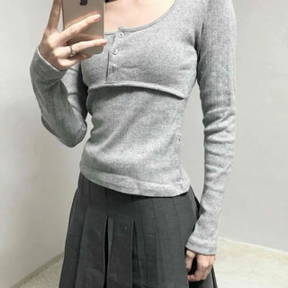 Daily Square Neck Slim Fit Ribbed Long Sleeve Tee