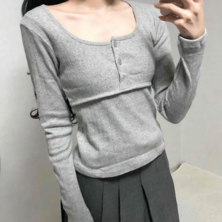 Daily Square Neck Slim Fit Ribbed Long Sleeve Tee