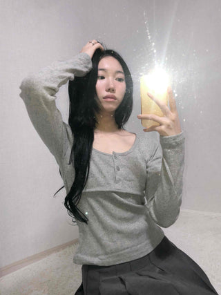 Daily Square Neck Slim Fit Ribbed Long Sleeve Tee