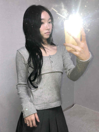 Daily Square Neck Slim Fit Ribbed Long Sleeve Tee