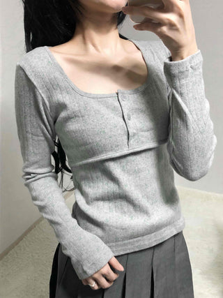 Daily Square Neck Slim Fit Ribbed Long Sleeve Tee