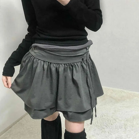 Layered Banding Gathered Mini Skirt