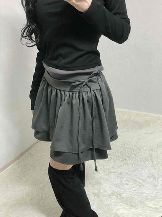 Layered Banding Gathered Mini Skirt