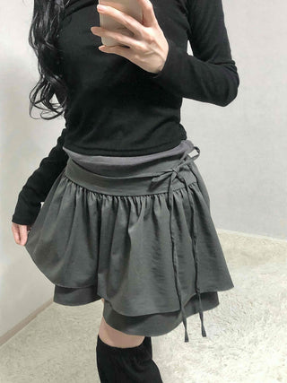 Layered Banding Gathered Mini Skirt