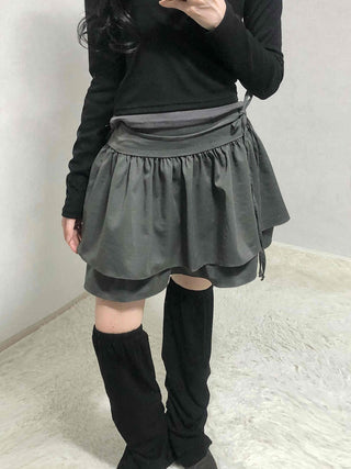 Layered Banding Gathered Mini Skirt